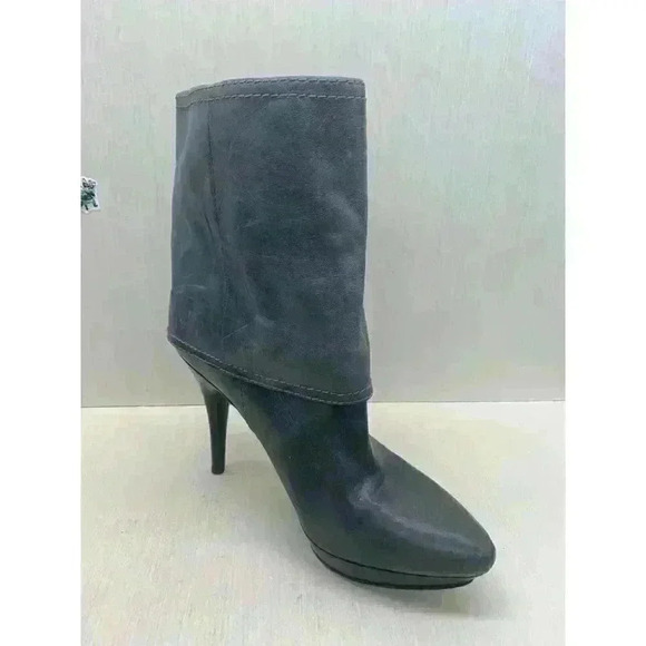 Nine West Matinee Women's Grey Leather High Heel Ankle Boots Fold Over Size 7.5M - Picture 3 of 11